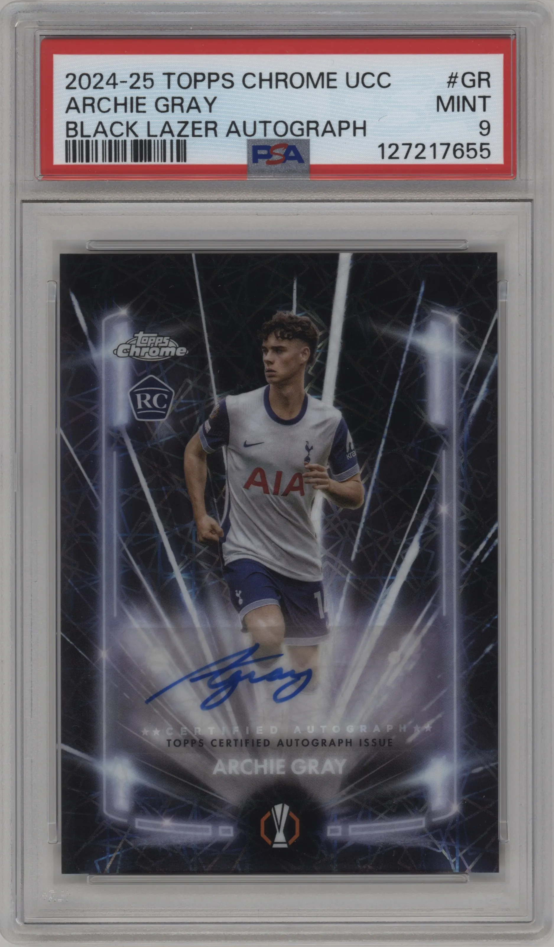 2024 Topps Chrome UEFA Club Competitions Black Lazer Auto Archie Gray #BLA-GR PSA 9