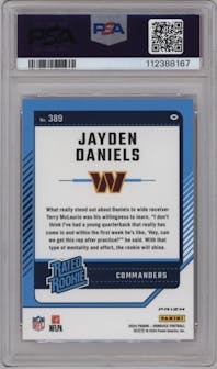 Jayden Daniels from the 2024 Donruss set featuring a Pink parallel graded by PSA and given an overall grade of 10.