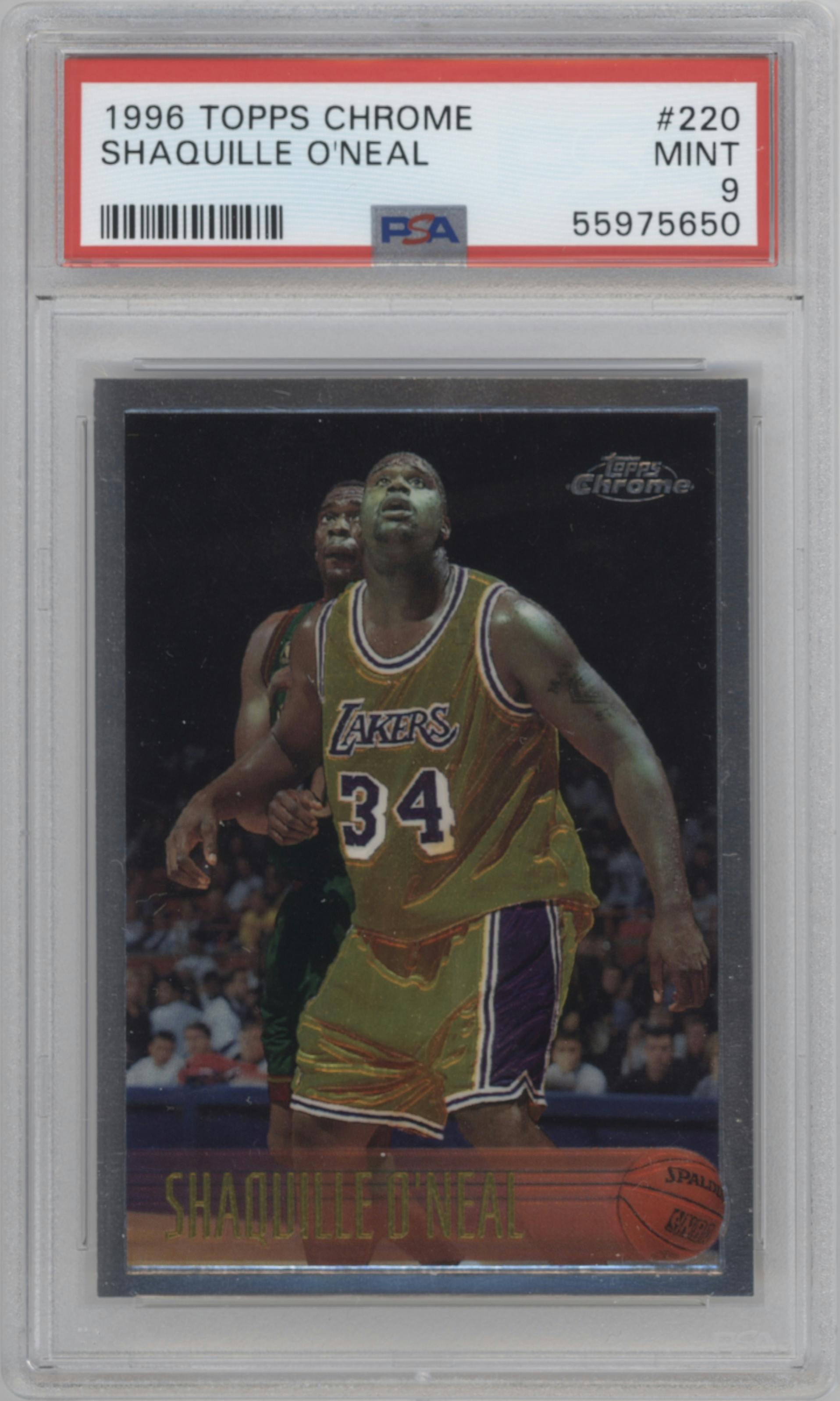 Shaquille O'Neal from the 1996-97 Topps Chrome set graded by PSA and given an overall grade of 9.