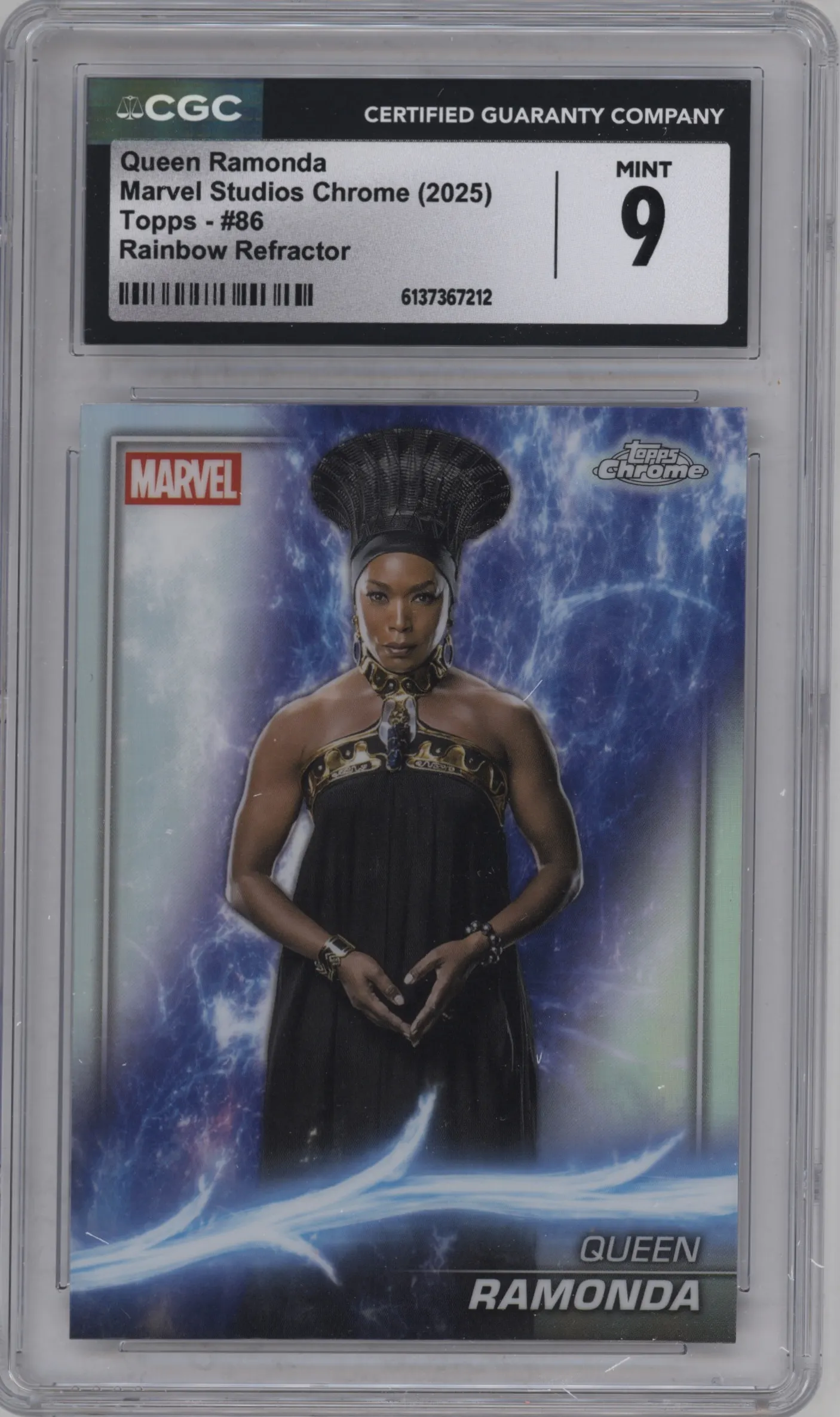 2025 Topps Chrome Marvel Studios Queen Ramonda Rainbow Refractor #86 CGC 9