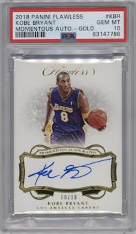 Kobe Bryant from the 2018-19 Panini Flawless set featuring a Gold parallel graded by PSA and given an overall grade of 10.
