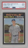 Bobby Witt Jr. from the 2020 Topps Heritage Minor League set graded by PSA and given an overall grade of 9.