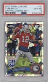  Tom Brady  from the 2011 Topps Chrome set featuring a Crystal Atomic Refractors parallel graded by PSA and given an overall grade of 10.
