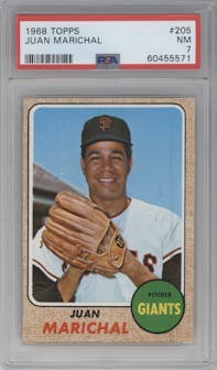 Juan Marichal from the 1968 Topps set graded by PSA and given an overall grade of 7.