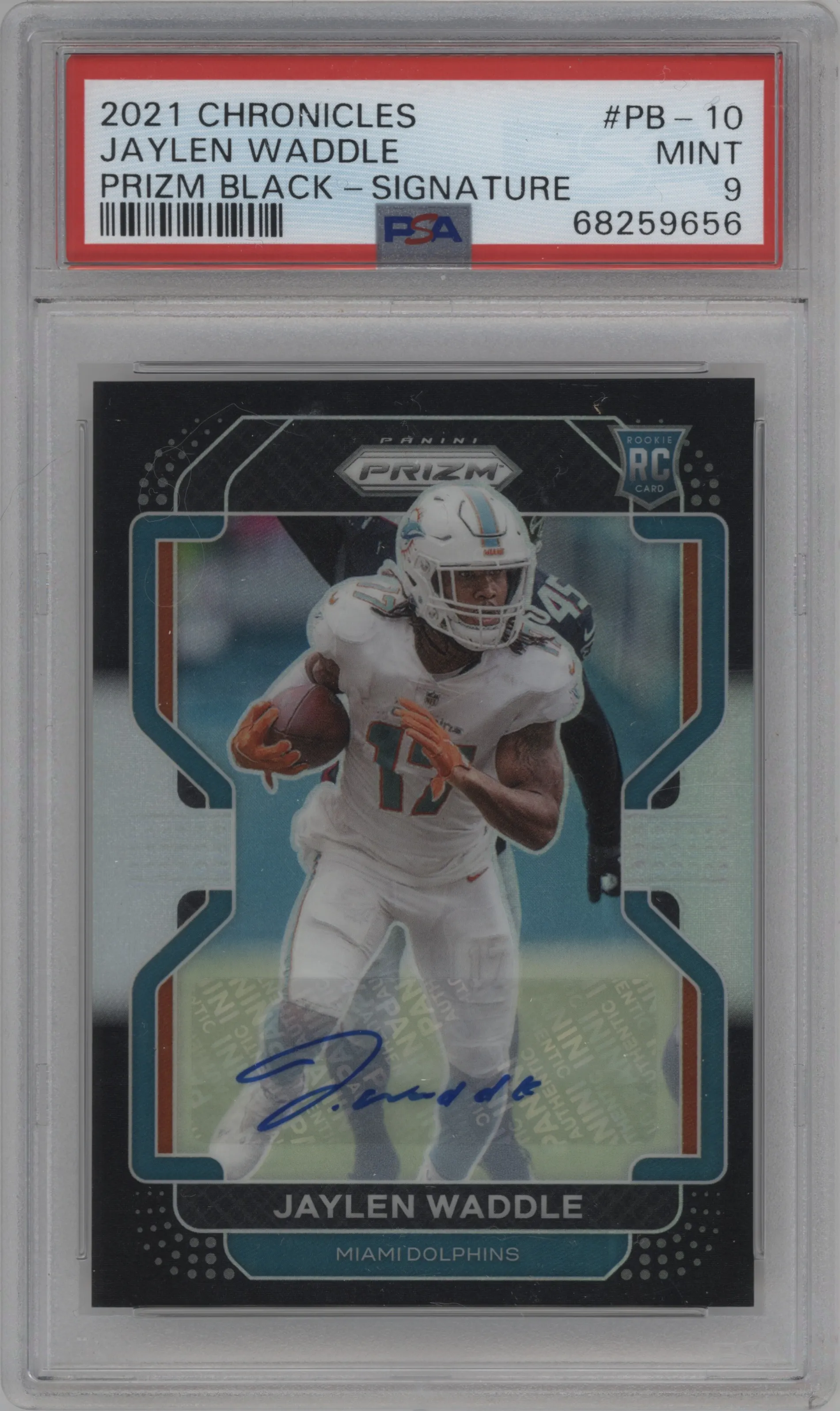 2021 Panini Chronicles Prizm Black Sig. Jaylen Waddle #PB-10 PSA 9