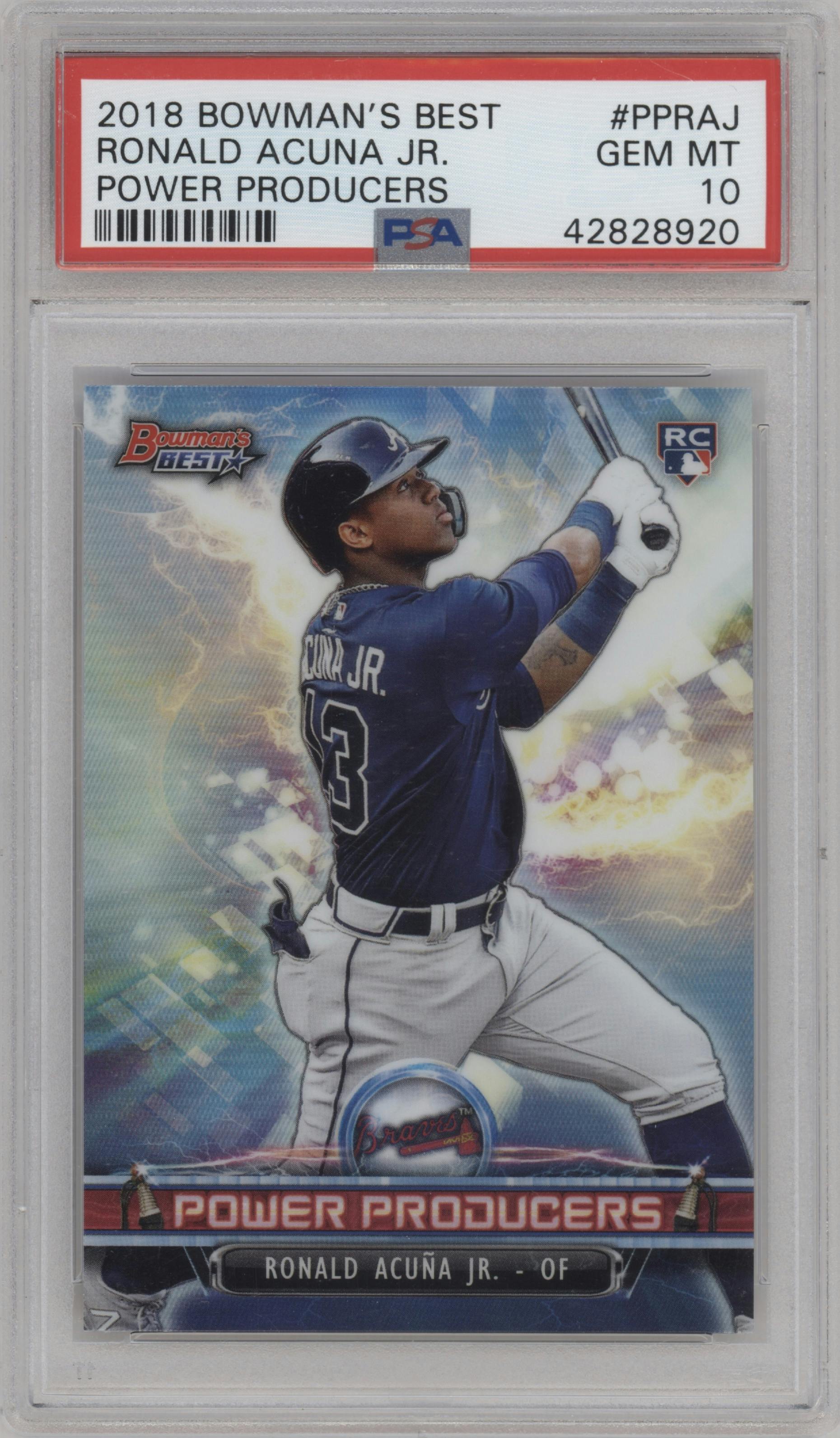 Ronald Acuna Jr. from the 2018 Bowman’s Best set graded by PSA and given an overall grade of 10.
