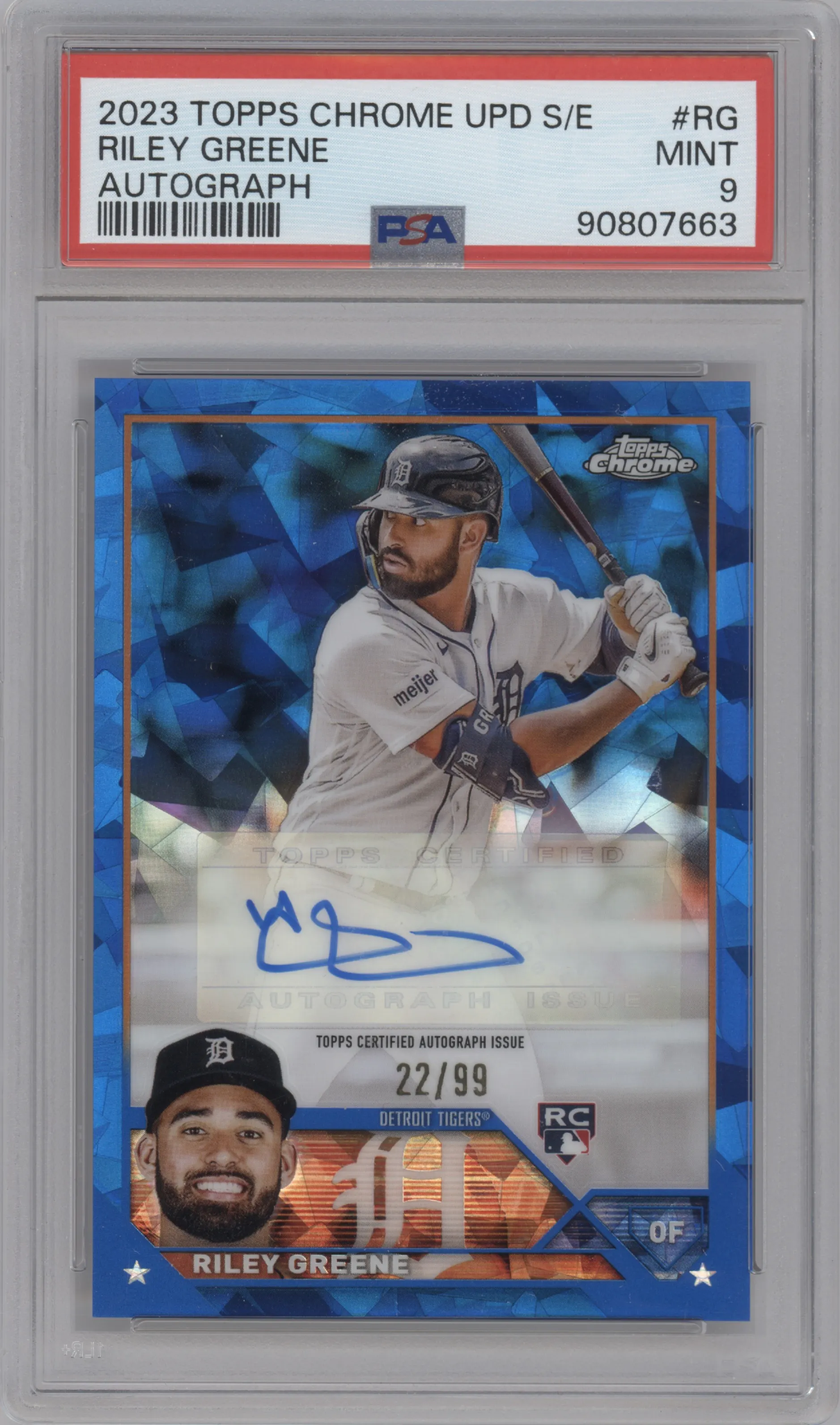 2023 Topps Chrome Update Series Sapphire Edition Auto Riley Greene #USA-RG PSA 9