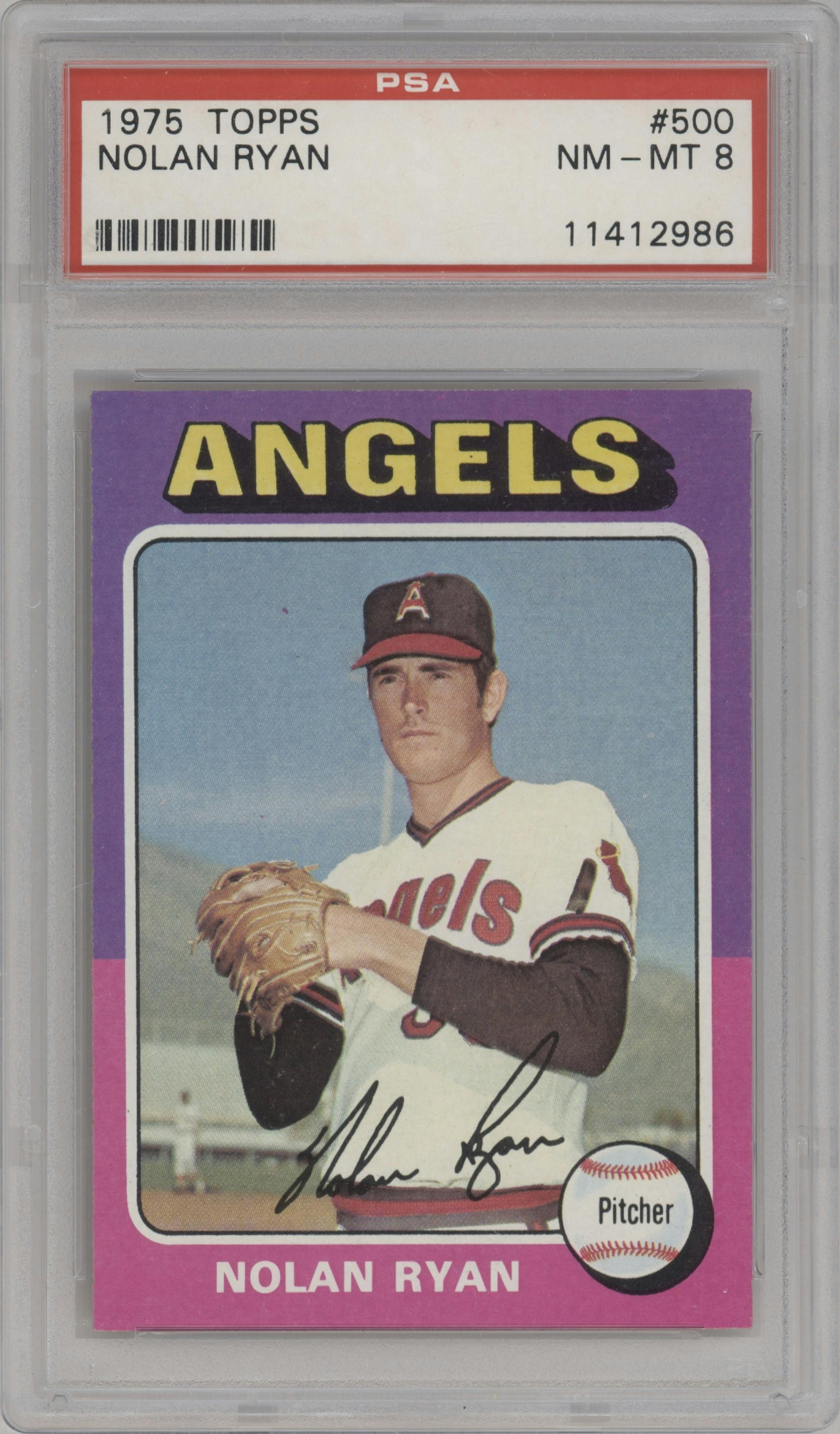 Nolan Ryan from the 1975 Topps set graded by PSA and given an overall grade of 8.