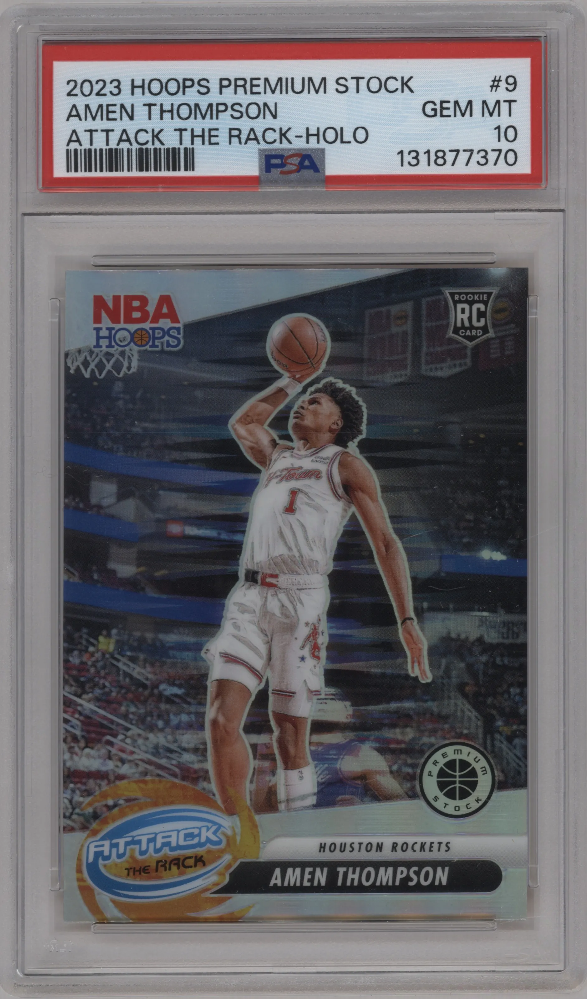 2023 Panini Hoops Premium Stock Attack the Rack Amen Thompson Holo PSA 10