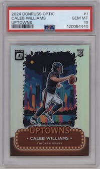Caleb Williams from the 2024 Donruss Optic set graded by PSA and given an overall grade of 10.