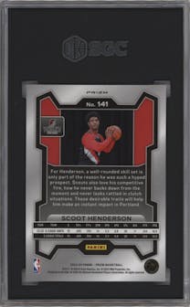 Scoot Henderson from the 2023-24 Panini Prizm set featuring a Silver Prizm  parallel graded by SGC and given an overall grade of 9.