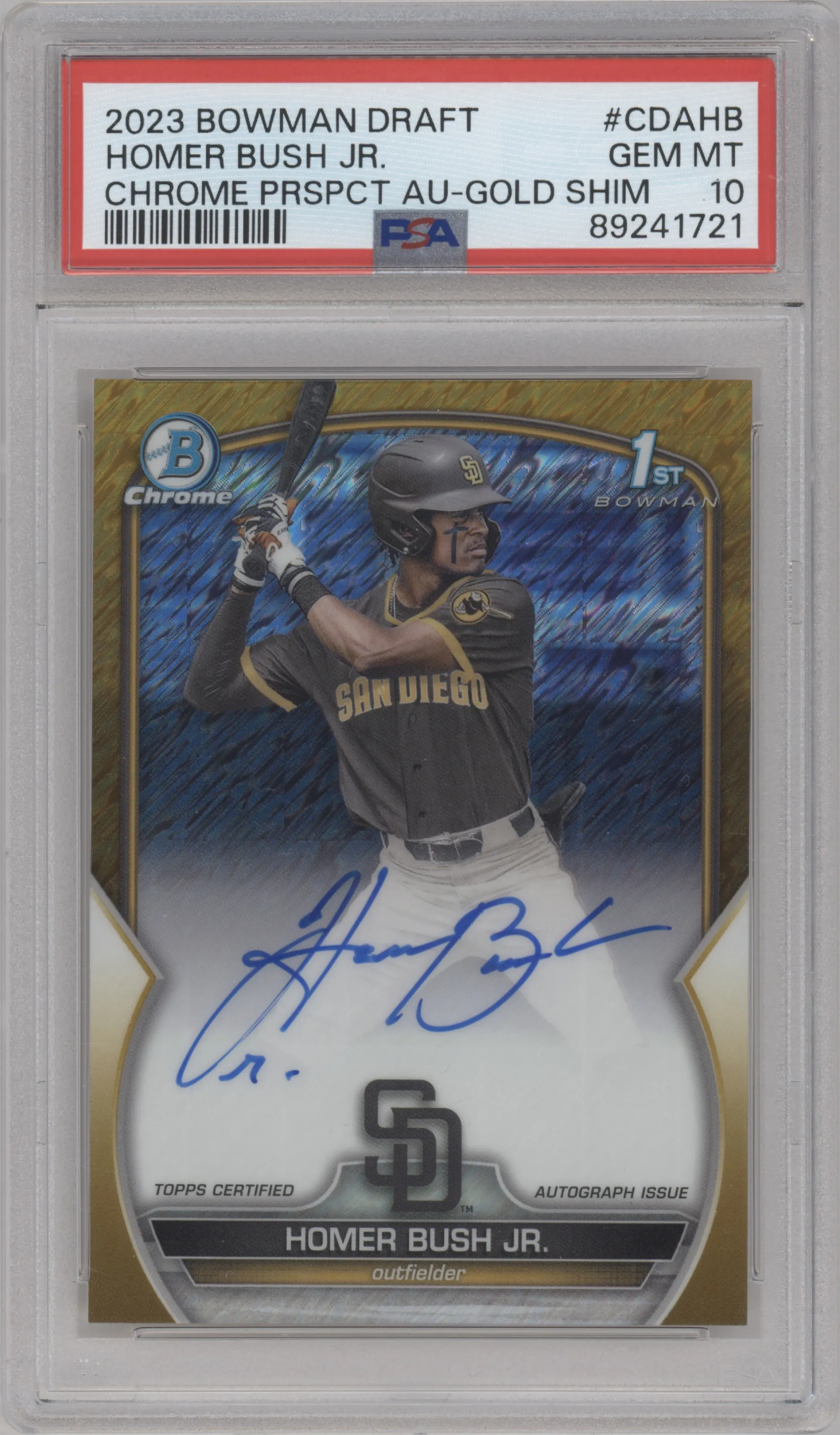 2023 Bowman Draft Chr.Pros.Auto Homer Bush Jr. Gold Shimmer Refractor PSA 10