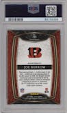 Joe Burrow from the 2020 Panini Select set featuring a Silver Prizm parallel graded by PSA and given an overall grade of 9.