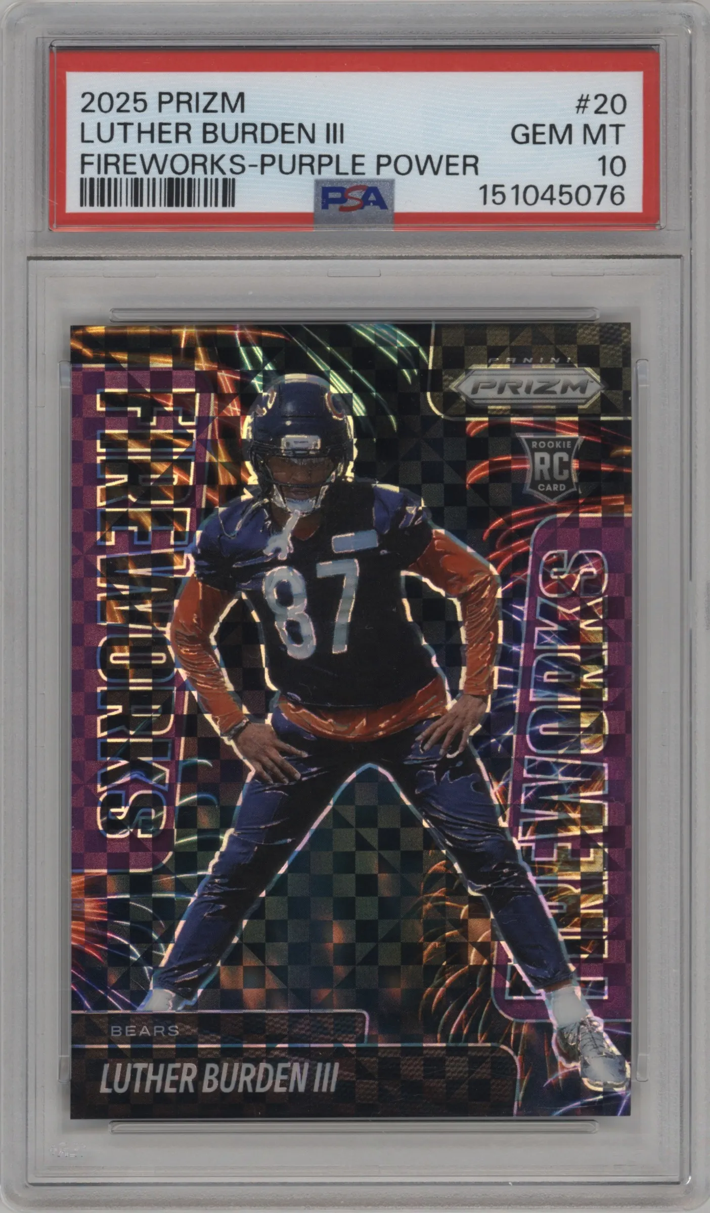 2025 Panini Prizm Fireworks Luther Burden III Purple Power #20 PSA 10