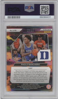 Paolo Banchero from the 2022-23 Panini Prizm Draft Picks set featuring a Prizms Gold parallel graded by PSA and given an overall grade of 10.