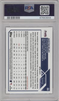 Austin Riley from the 2023 Topps Chrome Logofractor Edition set featuring a Green Refractor parallel graded by PSA and given an overall grade of 9.