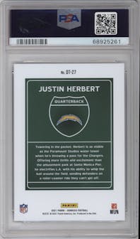 Justin Herbert from the 2021 Panini Donruss set graded by PSA and given an overall grade of 9.