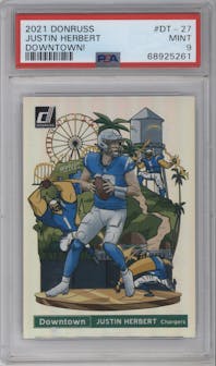 Justin Herbert from the 2021 Panini Donruss set graded by PSA and given an overall grade of 9.