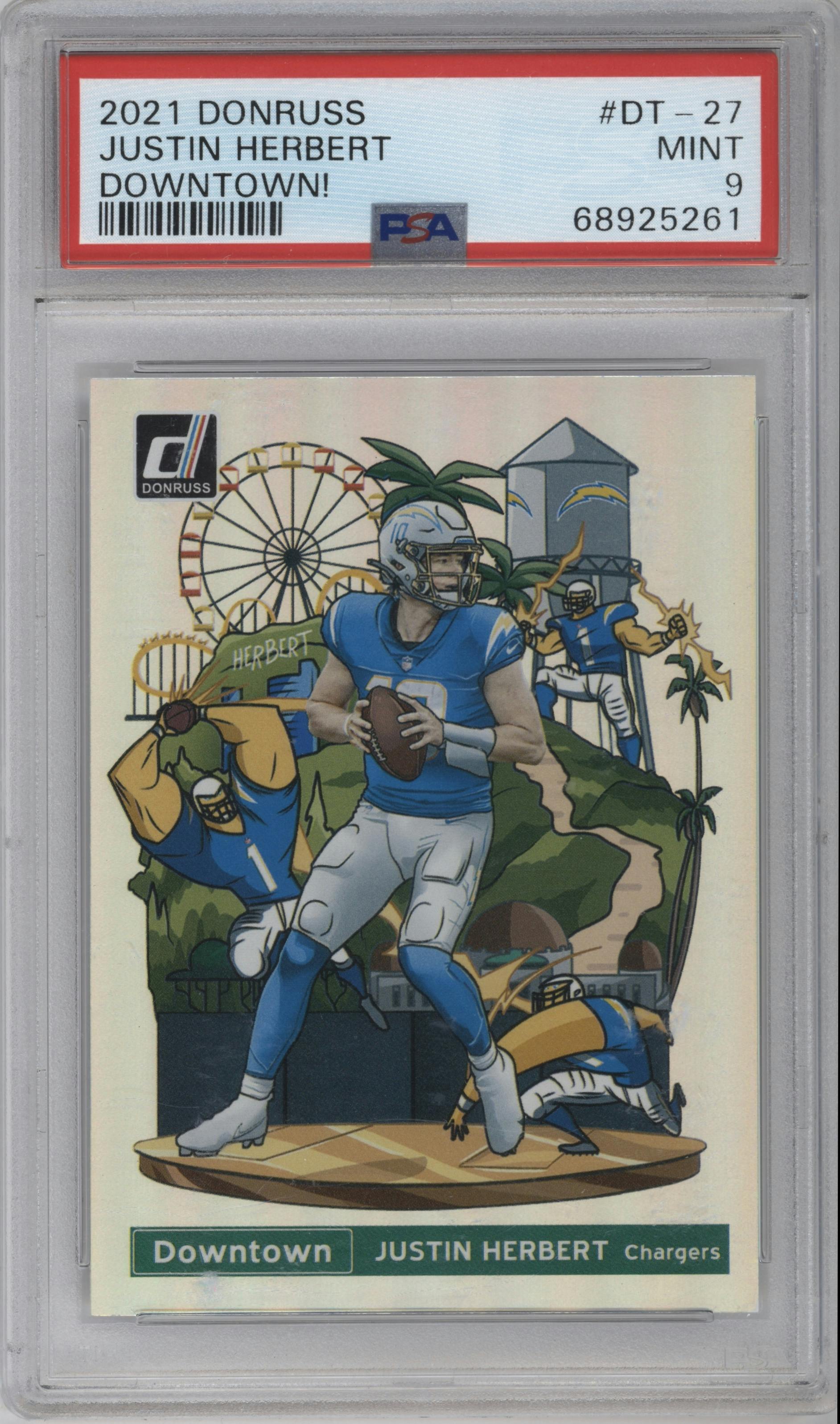 Justin Herbert from the 2021 Panini Donruss set graded by PSA and given an overall grade of 9.
