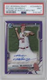 Michael McGreevy from the 2021 Bowman Draft set featuring a Purple Refractor parallel graded by PSA and given an overall grade of 9.