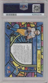 Justin Herbert from the 2020 Panini Prizm set graded by PSA and given an overall grade of 10.