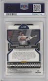 Aaron Judge from the 2022 Panini Prizm set graded by PSA and given an overall grade of 10.