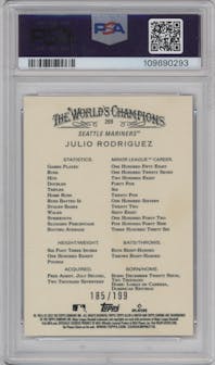 Julio Rodriguez from the 2022 Topps Allen & Ginter Chrome set featuring a Magenta Refractor parallel graded by PSA and given an overall grade of 10.
