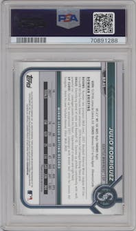 Julio Rodriguez from the 2022 Bowman set graded by PSA and given an overall grade of 10.