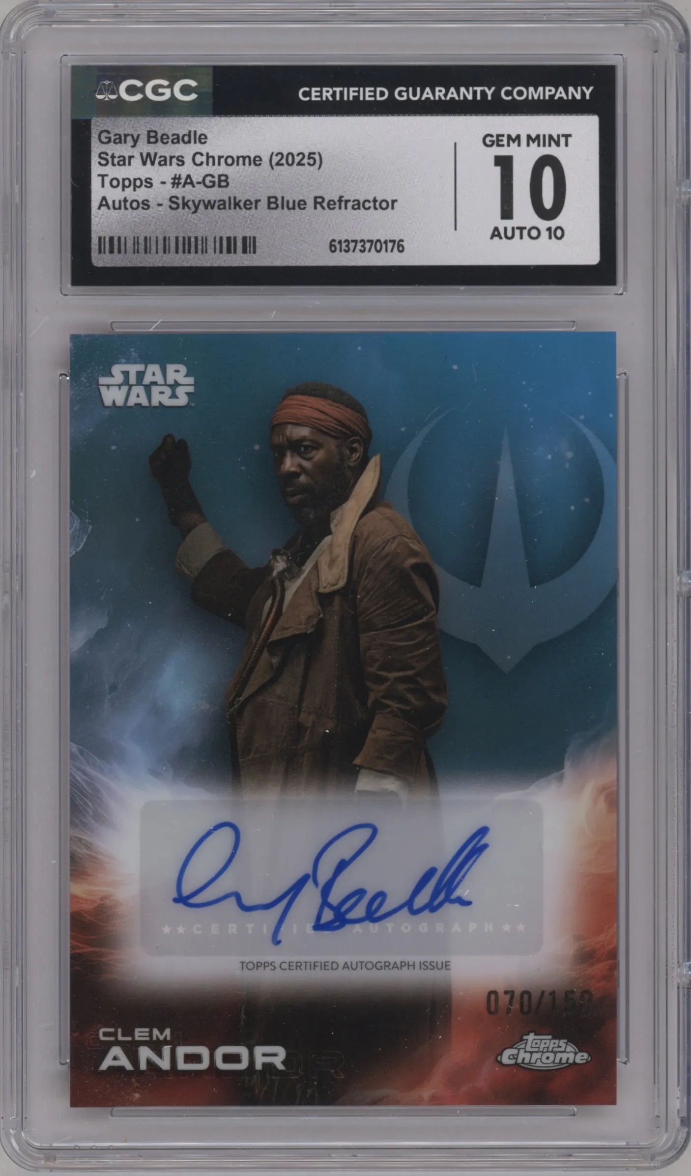 2025 Topps Chrome Star Wars Auto Gary Beadle Skywalker Blue CGC 10