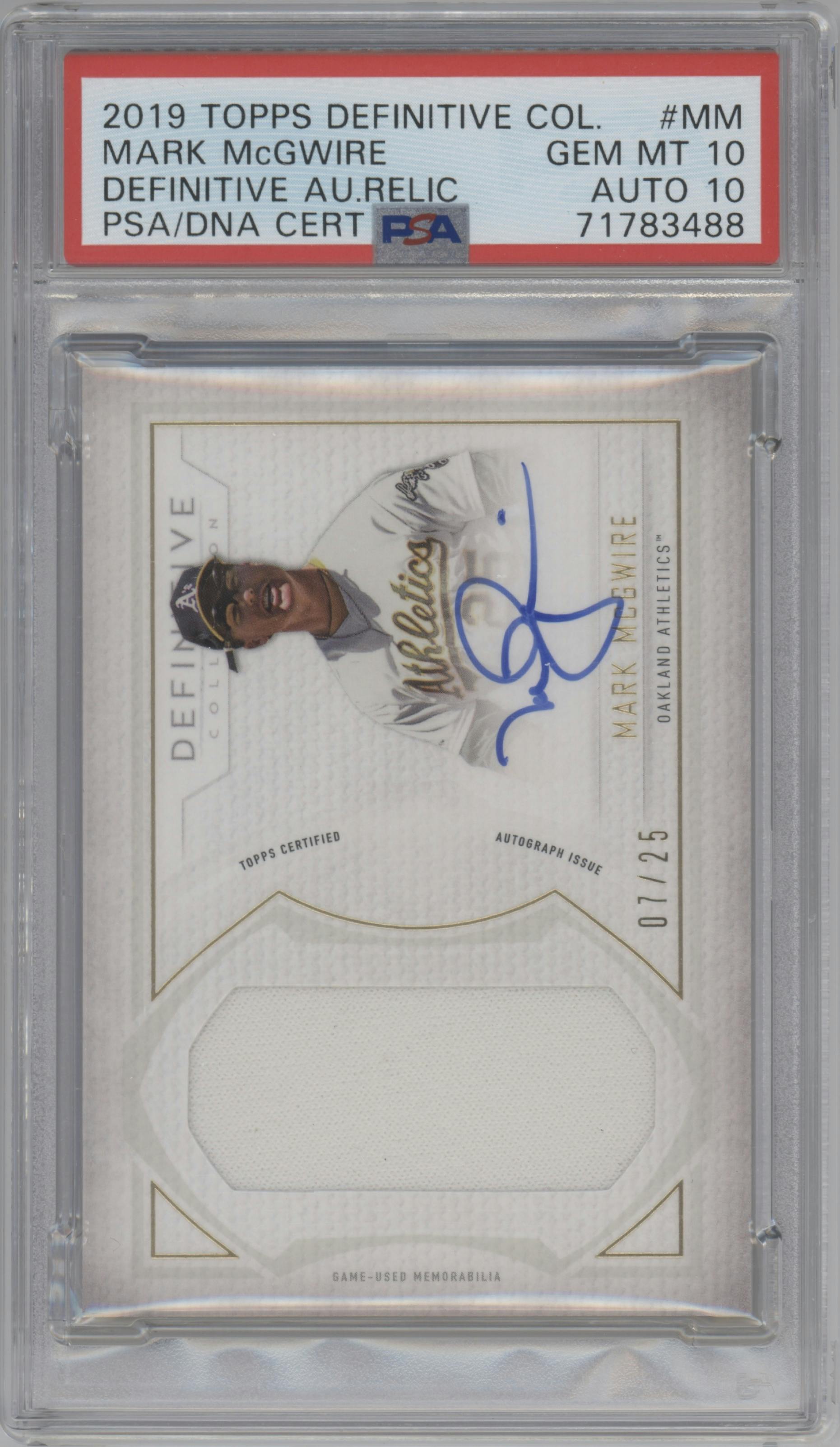 Mark McGwire from the 2019 Topps Definitive Collection set graded by PSA and given an overall grade of 10.