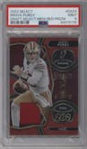 Brock Purdy from the 2022 Panini Select set featuring a Red parallel graded by PSA and given an overall grade of 9.