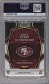 Brock Purdy from the 2022 Panini Select set featuring a Red parallel graded by PSA and given an overall grade of 9.