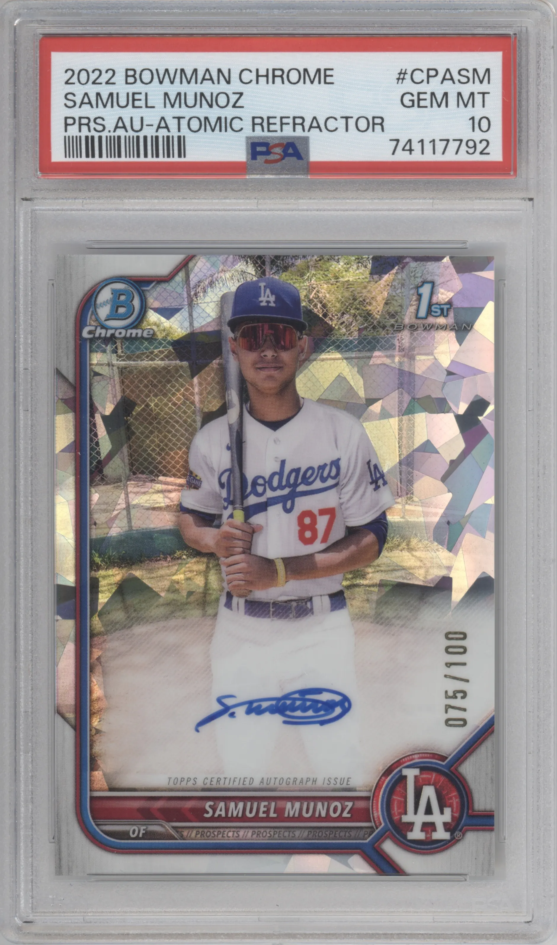 2022 Bowman Chrome Pros.Auto Samuel Munoz Atomic Refractor PSA 10