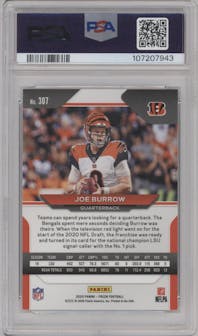 Joe Burrow from the 2020 Panini Prizm set graded by PSA and given an overall grade of 10.
