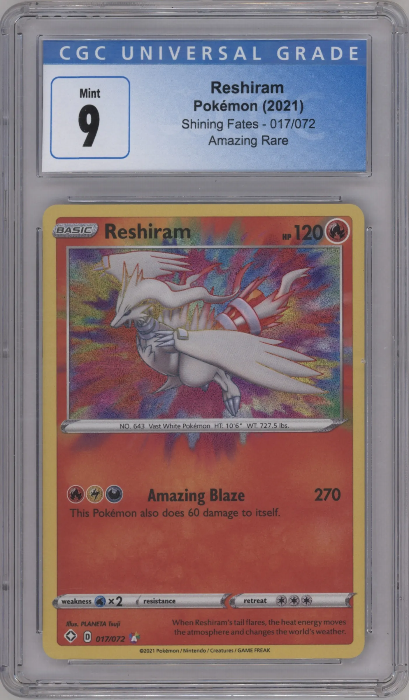 2021 Pokemon SWSH Shining Fates Reshiram #017 CGC 9