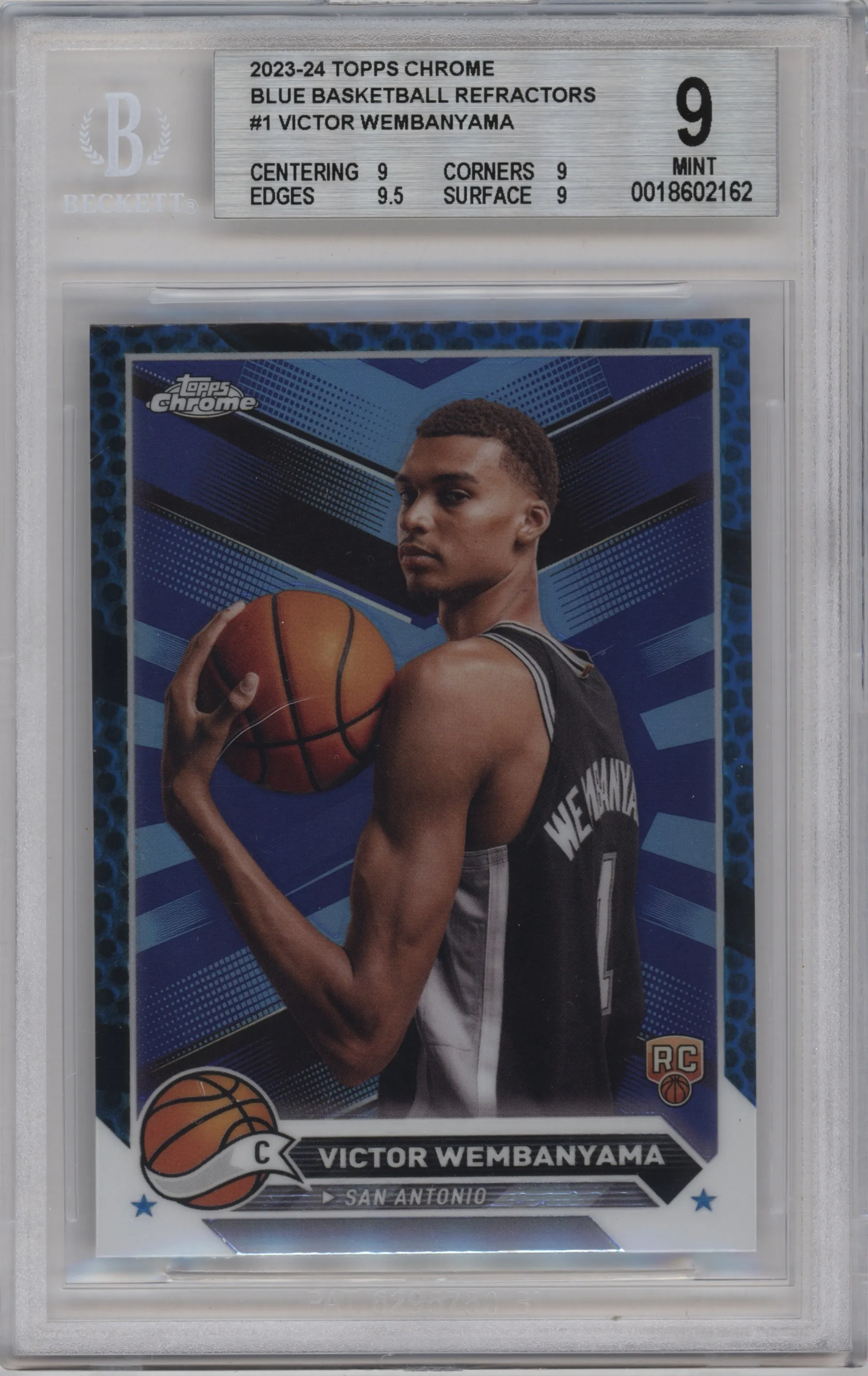 2023 Topps Chrome Victor Wembanyama Blue Basketball Refractor #1 BGS 9