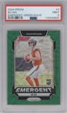 Bo Nix from the 2024 Panini Prizm set featuring a Green Wave parallel graded by PSA and given an overall grade of 9.