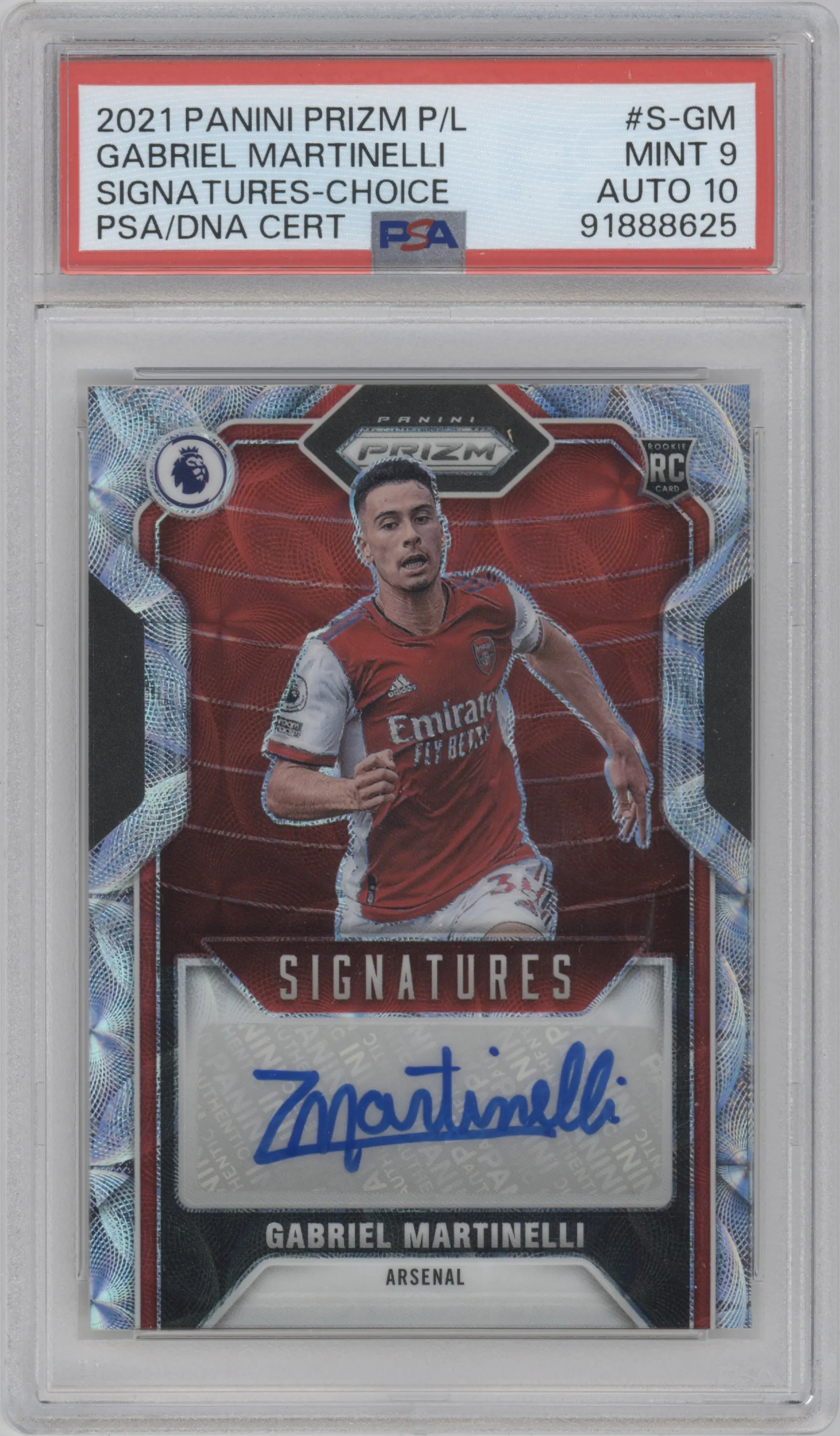2021 Panini Prizm Premier League Sig. Gabriel Martinelli Choice #S-GM PSA 9