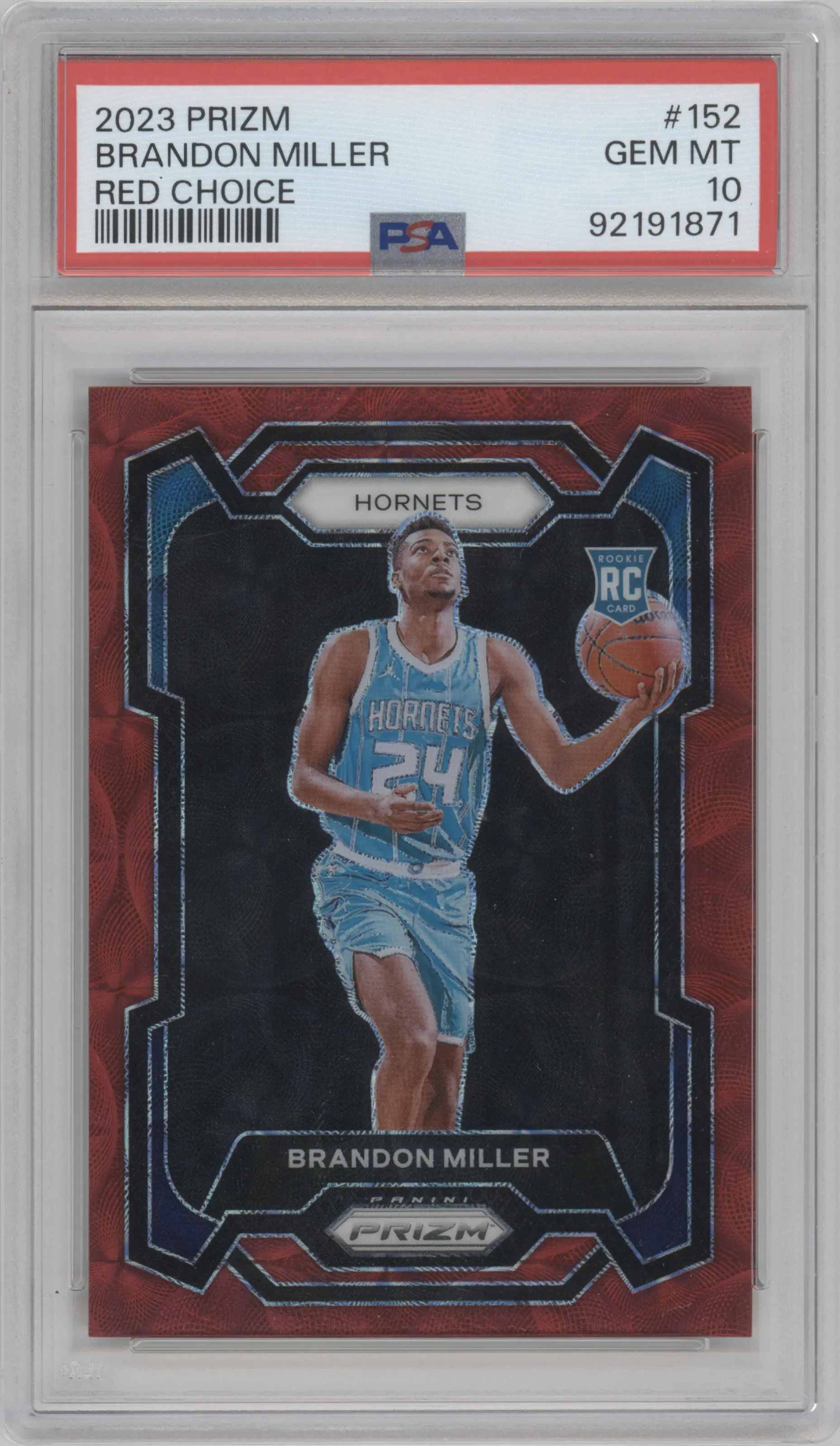 2023 Panini Prizm Brandon Miller Choice Red #152 PSA 10