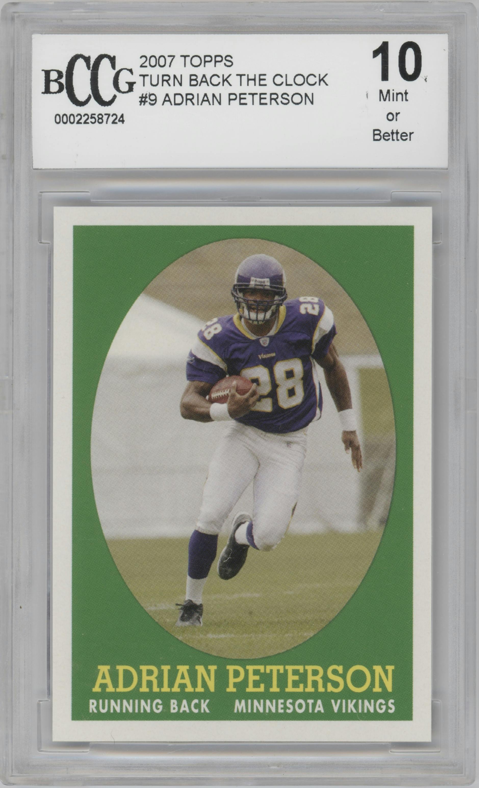 Adrian Peterson from the 2007 Topps  set graded by Beckett and given an overall grade of 10.