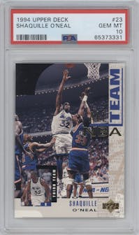 Shaquille O'Neal from the 1994-95 Upper Deck set graded by PSA and given an overall grade of 10.