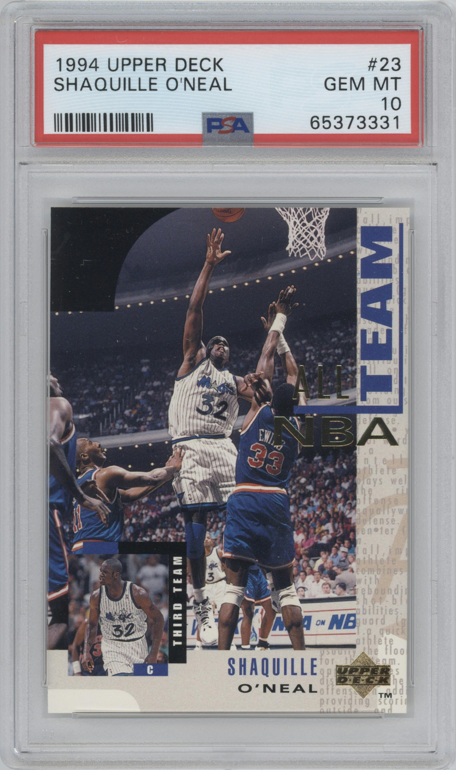 Shaquille O'Neal from the 1994-95 Upper Deck set graded by PSA and given an overall grade of 10.