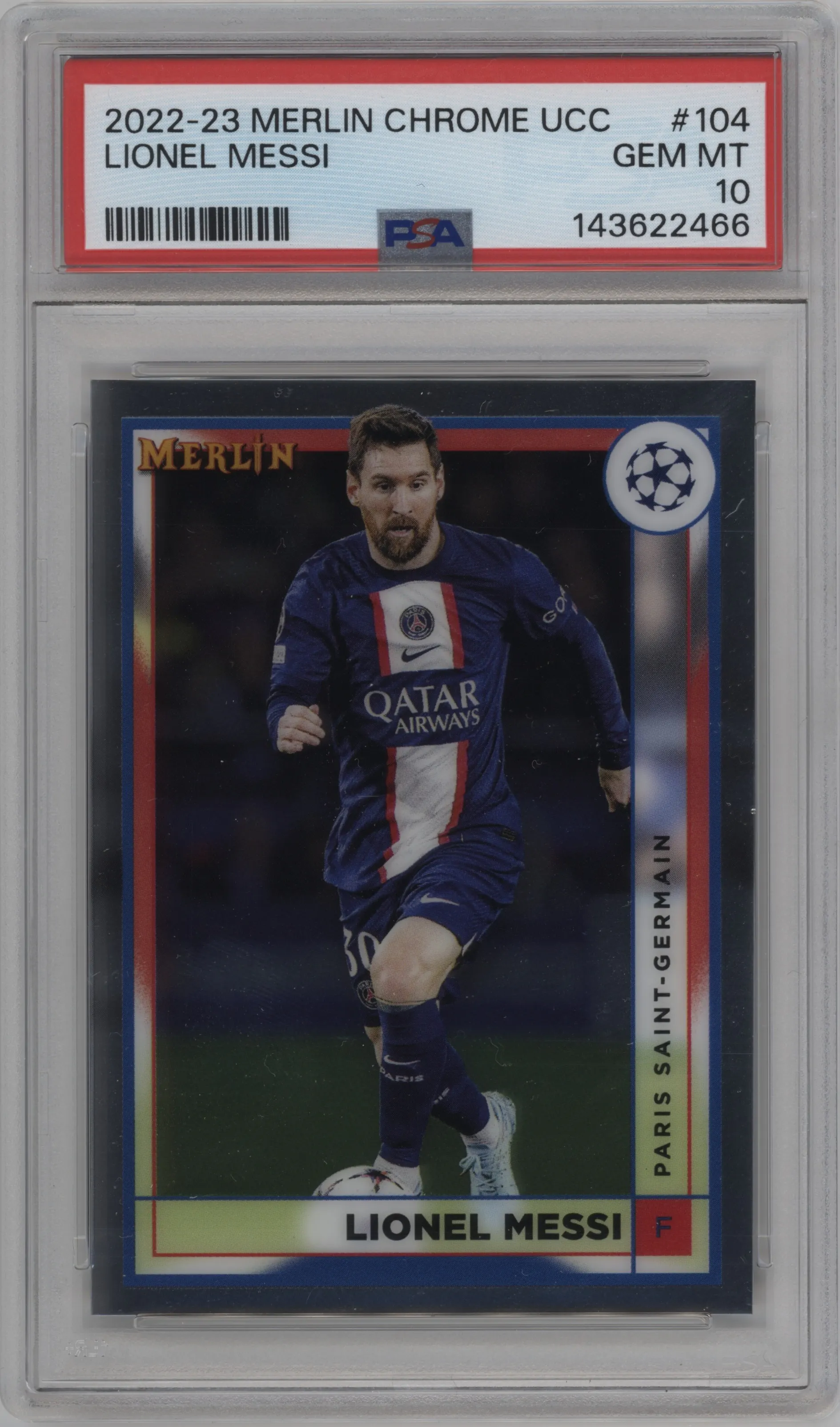 2022 Topps Merlin Chrome UEFA League Lionel Messi #104 PSA 10
