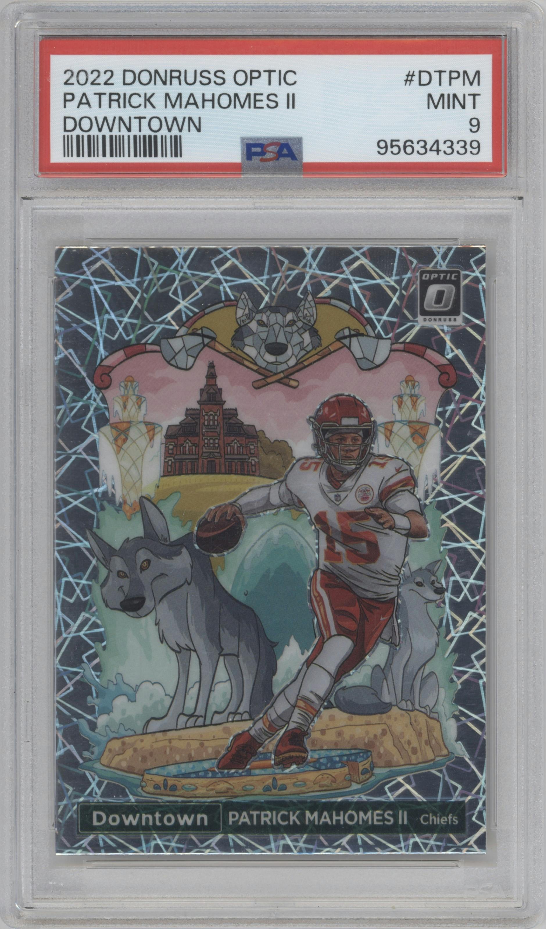Patrick Mahomes II from the 2022 Panini Donruss Optic set graded by PSA and given an overall grade of 9.