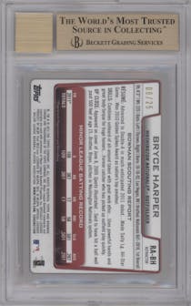 Bryce Harper from the 2012 Bowman Chrome  set featuring a  Orange Refractor parallel graded by Beckett and given an overall grade of 9.5.