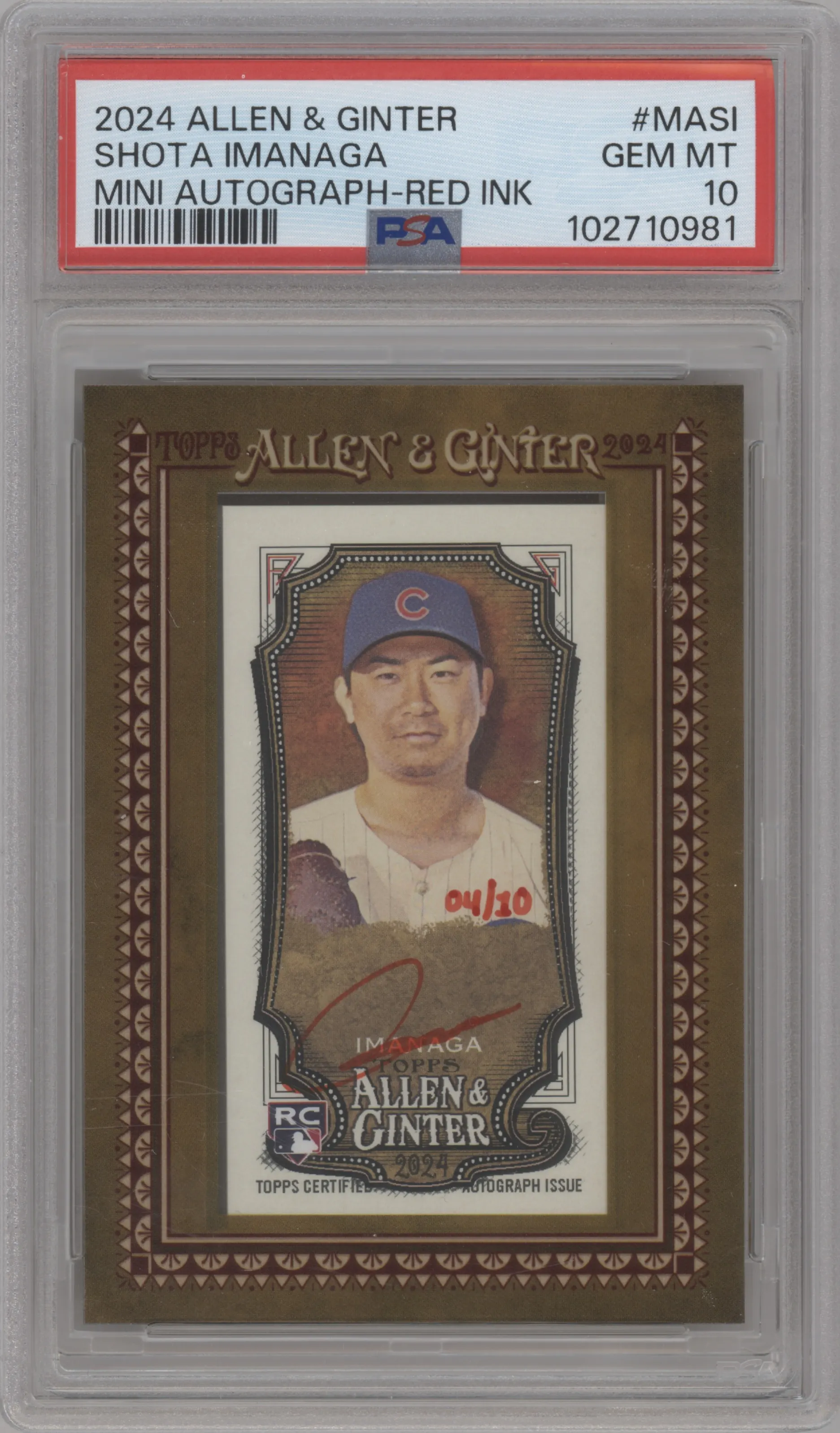 2024 Topps Allen & Ginter Frmd.Mini BB Au. Shota Imanaga Red Ink PSA 10