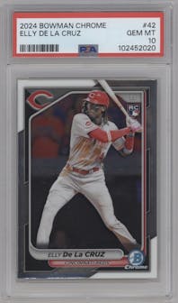 Elly De La Cruz from the 2024 Bowman Chrome set graded by PSA and given an overall grade of 10.