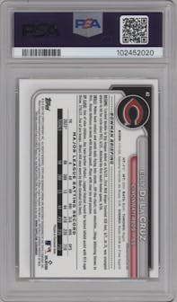 Elly De La Cruz from the 2024 Bowman Chrome set graded by PSA and given an overall grade of 10.