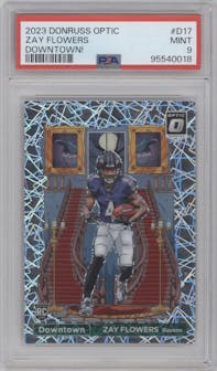 Zay Flowers from the 2023 Donruss Optic set graded by PSA and given an overall grade of 9.