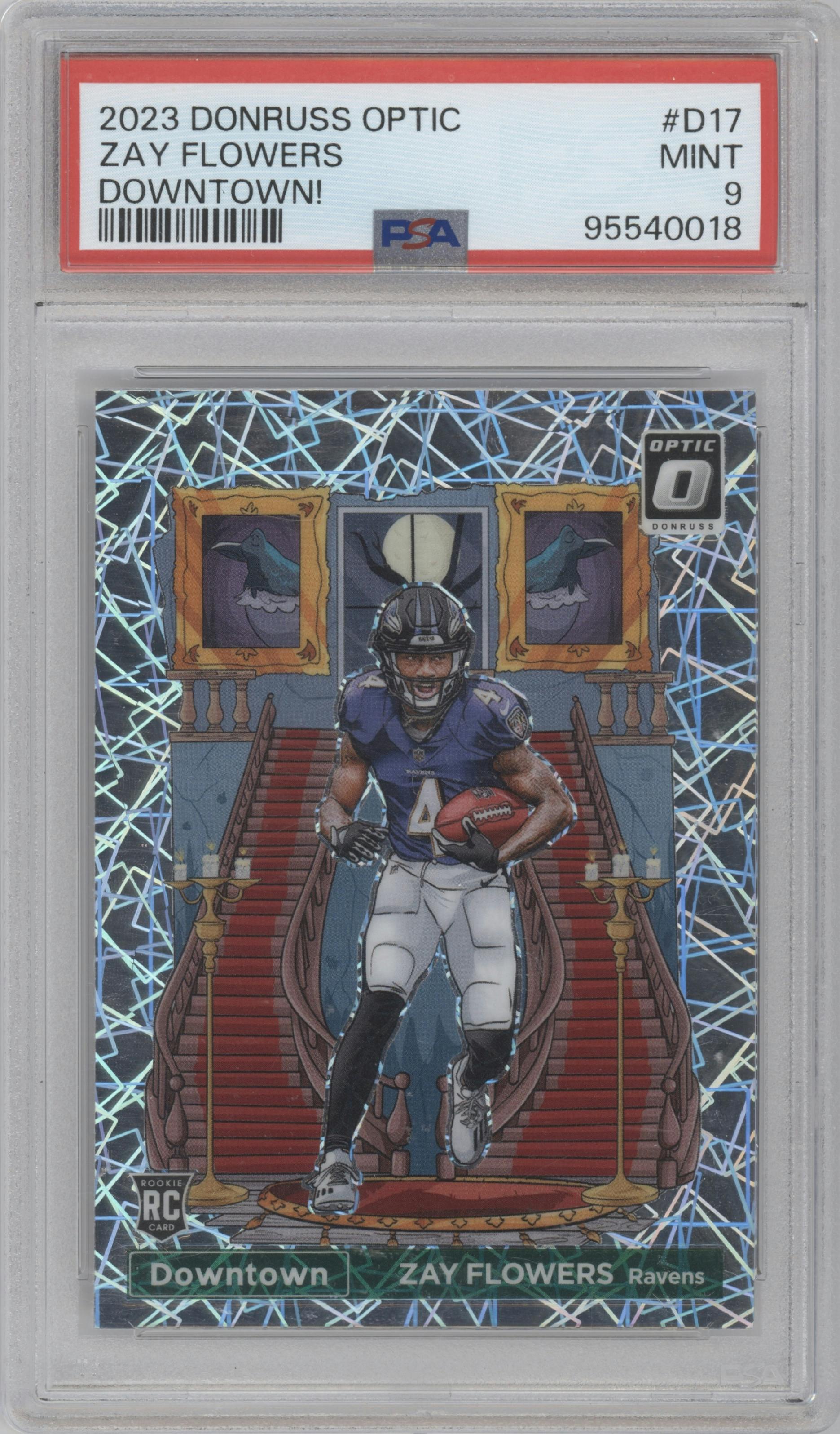Zay Flowers from the 2023 Donruss Optic set graded by PSA and given an overall grade of 9.